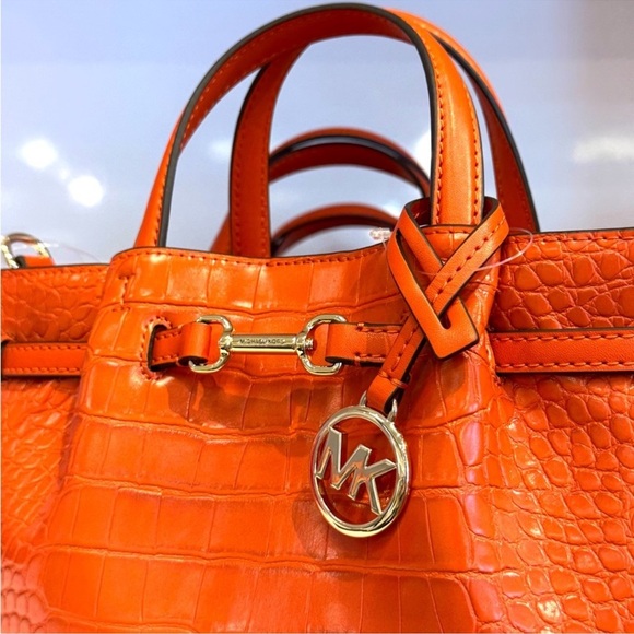 Michael Kors Carson Small Crocodile Embossed Satchel Bag Red Clay - Picture 8 of 11